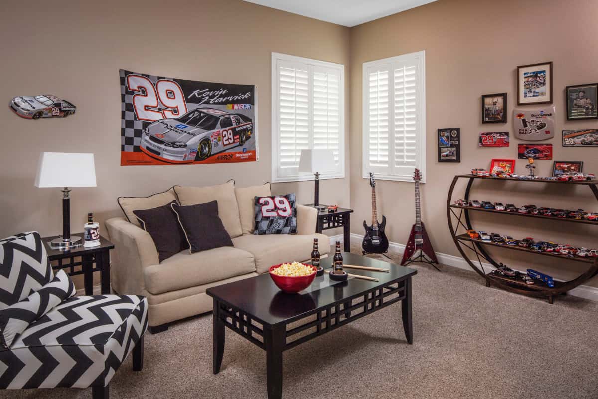 Chicago man cave with shutters